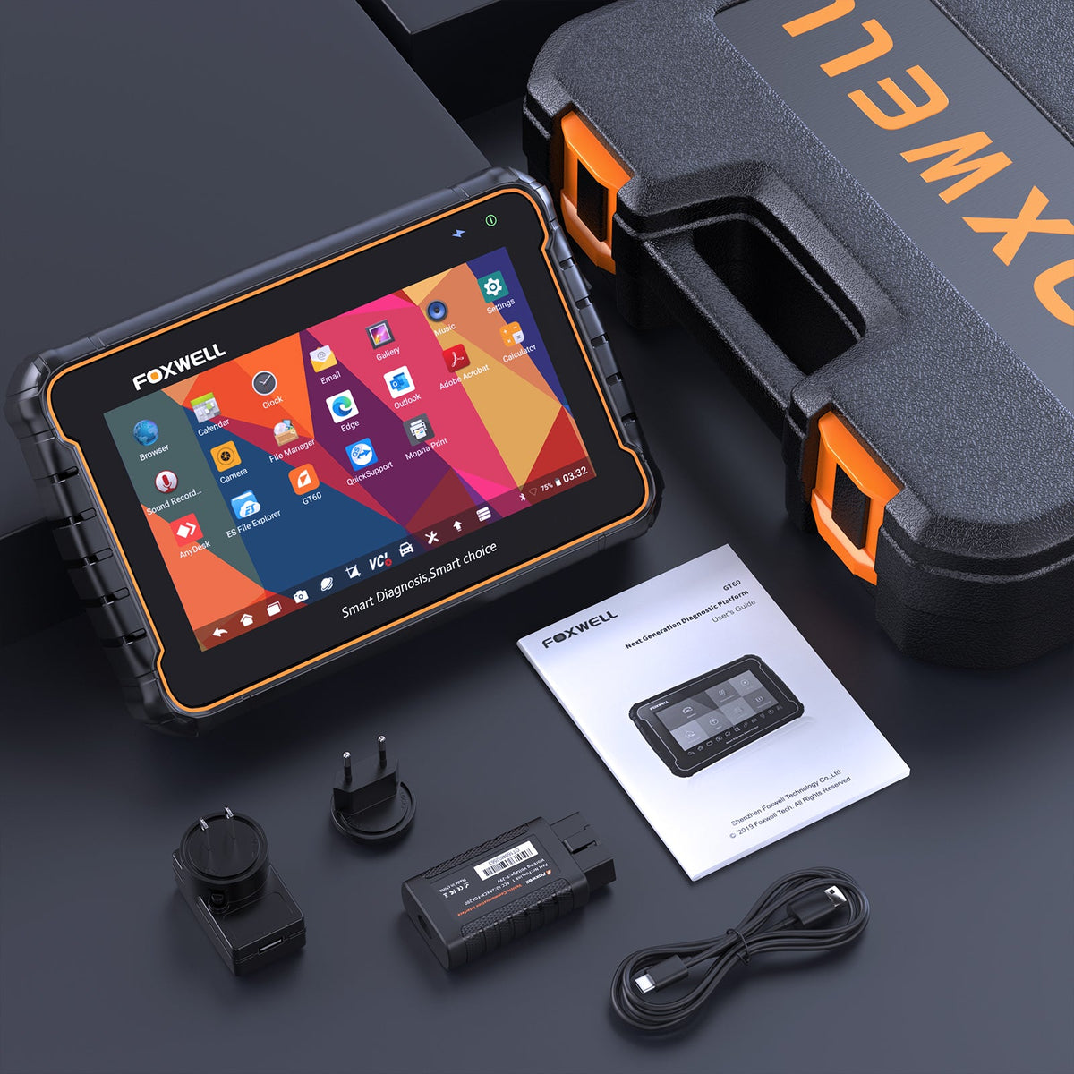Foxwell GT60 Android Tablet Scanner OBD2 Table Diagnostic Tool with 20+ Special Functions Injector Coding