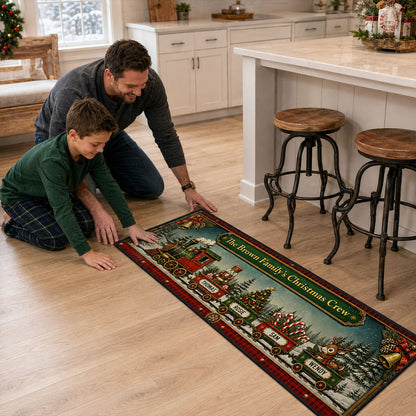 Custom Family Name Christmas Rug, Holiday Gift For Grandma Grandpa • Christmas Train Family - Personalized Runner Rug