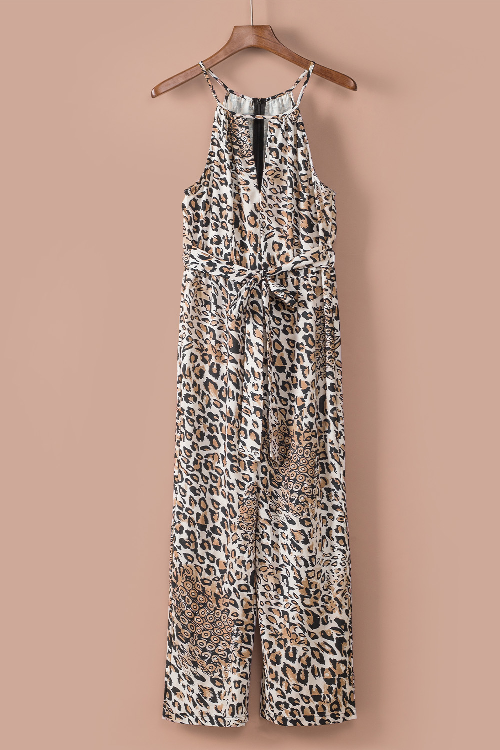 Womens Keyhole Front Leopard Sleeveless Cropped Jumpsuit SIZE S-XL