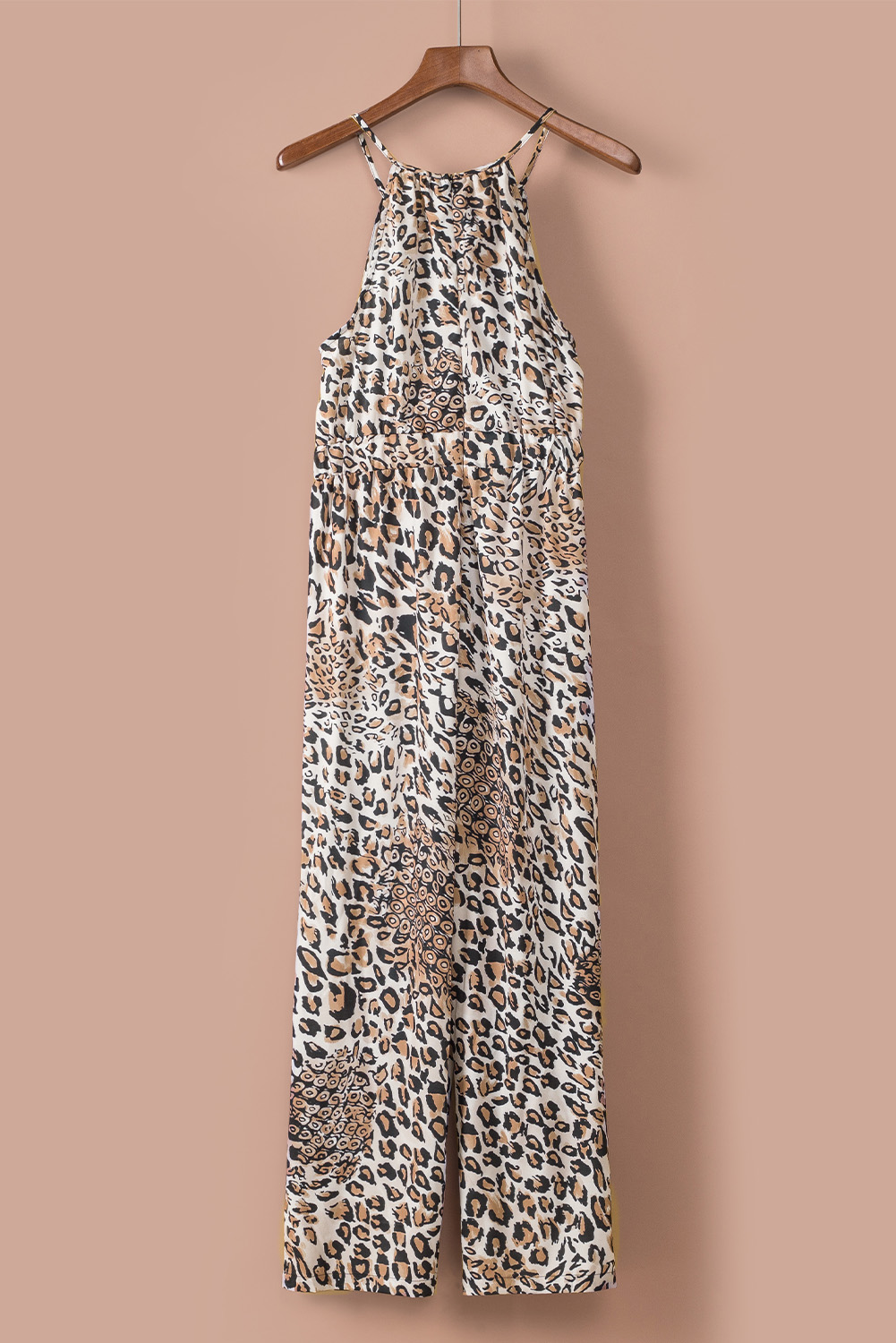 Womens Keyhole Front Leopard Sleeveless Cropped Jumpsuit SIZE S-XL