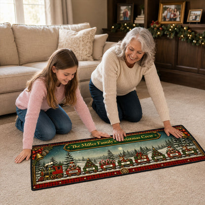 Custom Family Name Christmas Rug, Holiday Gift For Grandma Grandpa • Christmas Train Family - Personalized Runner Rug