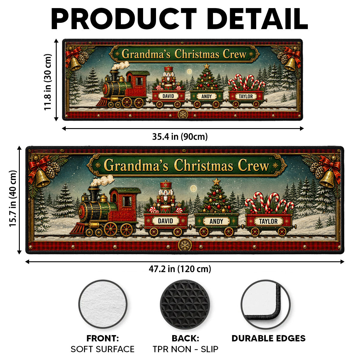 Custom Family Name Christmas Rug, Holiday Gift For Grandma Grandpa • Christmas Train Family - Personalized Runner Rug