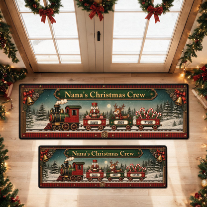 Custom Family Name Christmas Rug, Holiday Gift For Grandma Grandpa • Christmas Train Family - Personalized Runner Rug