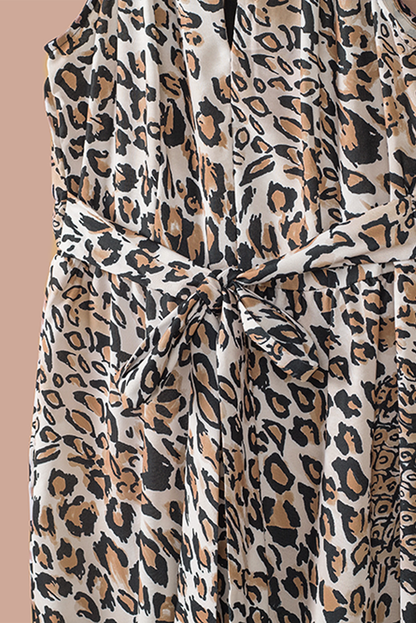 Womens Keyhole Front Leopard Sleeveless Cropped Jumpsuit SIZE S-XL