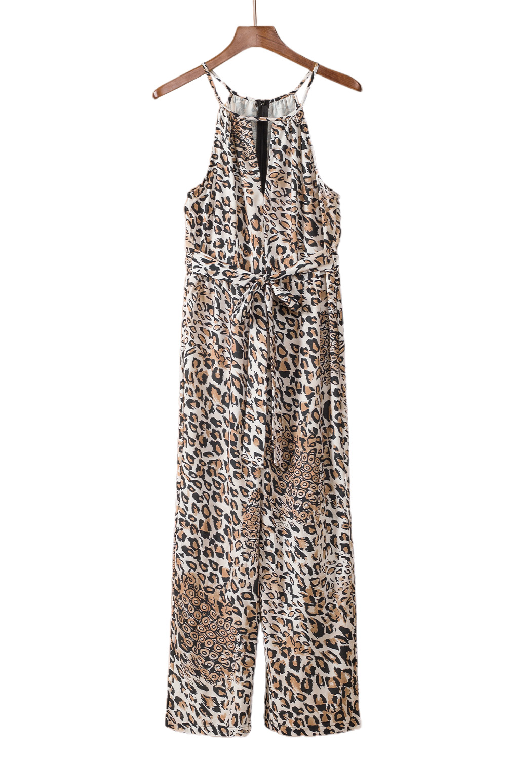 Womens Keyhole Front Leopard Sleeveless Cropped Jumpsuit SIZE S-XL