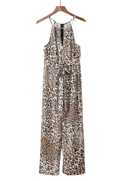 Womens Keyhole Front Leopard Sleeveless Cropped Jumpsuit SIZE S-XL