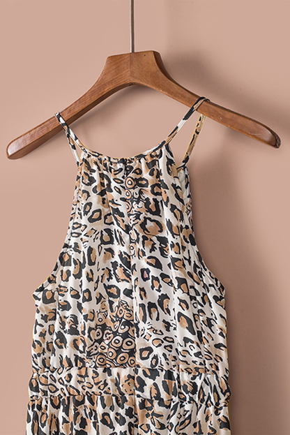 Womens Keyhole Front Leopard Sleeveless Cropped Jumpsuit SIZE S-XL