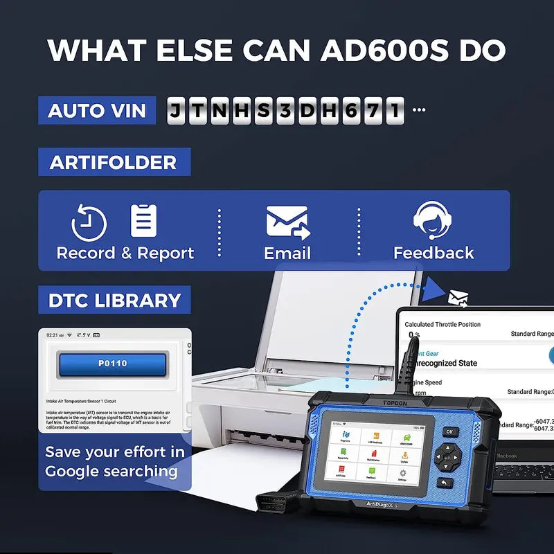 TOPDON AD600S Diagnostic Scan Tool with 9 Reset Services & Battery Tester