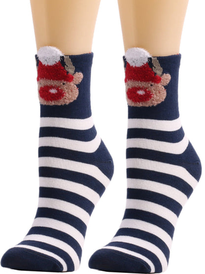 Womens Christmas Cute Cartoon Striped Socks