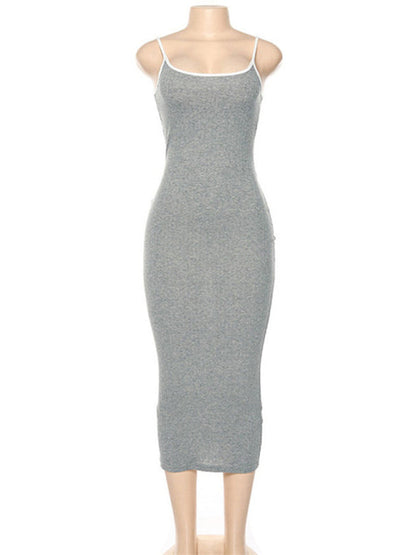 Womens Contrasting Color Sexy Open Back Slim Dress SIZE S-L