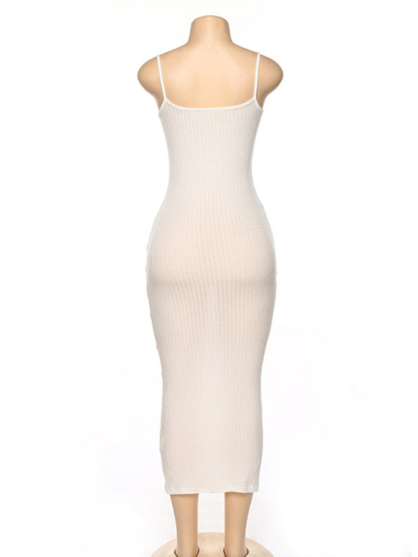 Womens Contrasting Color Sexy Open Back Slim Dress SIZE S-L