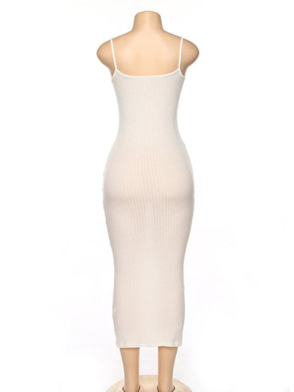 Womens Contrasting Color Sexy Open Back Slim Dress SIZE S-L