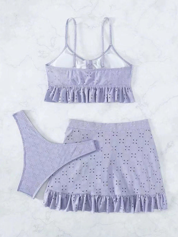 Womens Tie Front With Ruffle Hem Mini Skirt 3 Piece Set SIZE S-XL