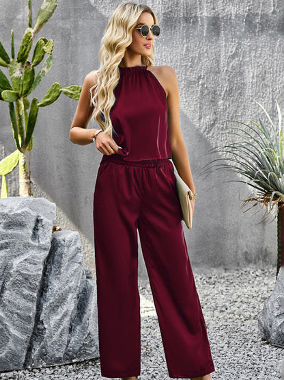 Womens Temperament Commuter Glossy Fabric Two piece Set SIZE S-XL