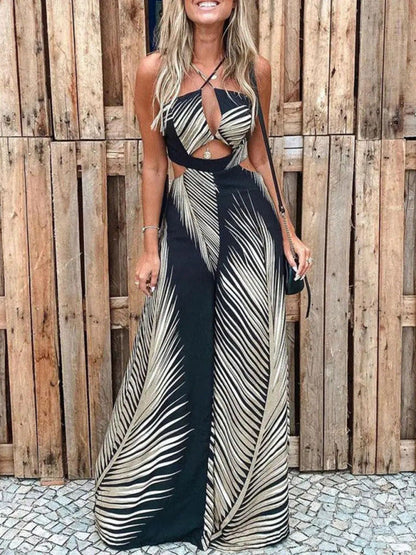 Womens Irregular Printed Sling Jumpsuit SIZE S-XL