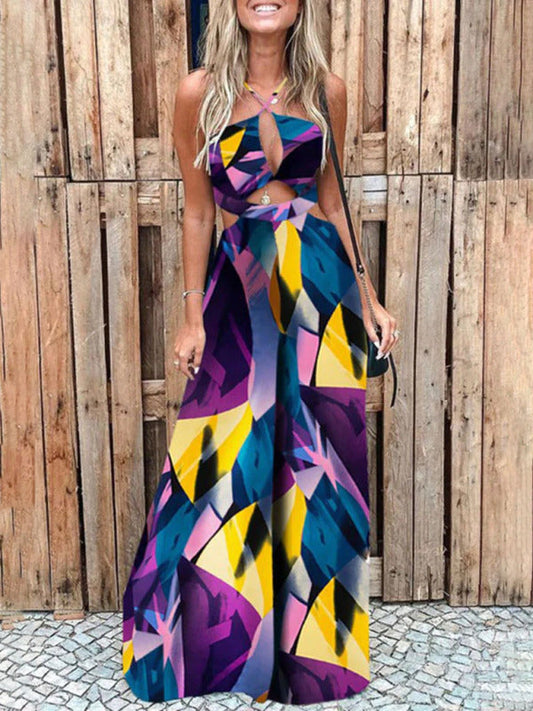 Womens Irregular Printed Sling Jumpsuit SIZE S-XL