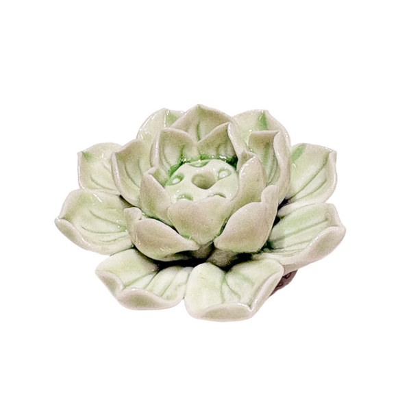 Ceramic Lotus Incense Holder - Green